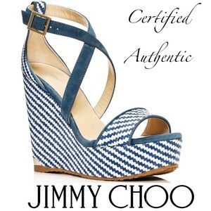 Jimmy Choo Portia 120 Raffia Wedge Sandals Authentic